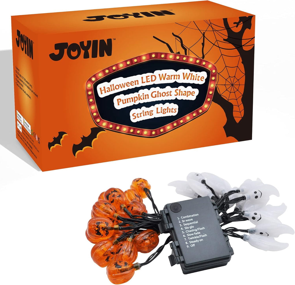Joyfy 19.7ft Halloween Lights,30 LED Waterproof 3D Pumpkin Ghost Battery Operated String Lights with Timer 8 Lighting Modes Fairy Light for Window Indoor Outdoor Decor Halloween Party Decorations