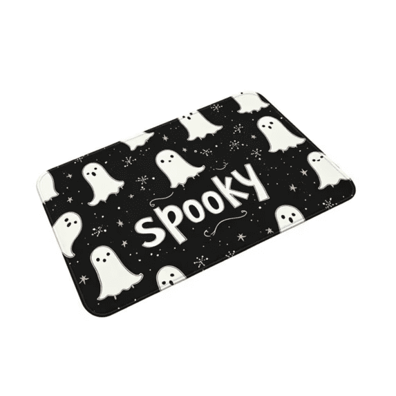 Halloween Doormat Ghost Bath Mat 23.6x15.7in Secure-Grip Absorbent Soft Faux Fur Rug for Bathroom Bedroom Living Room Decor by OVFUIZ