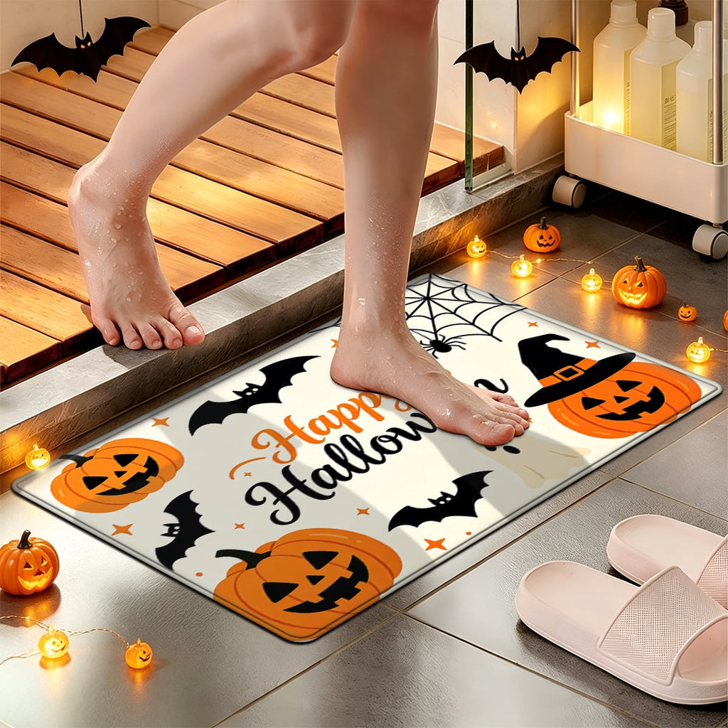 YIMEIS Halloween Neon Pumpkin Lanterns 3Pcs Flannel Mat & Kitchen Rugs Set,Soft Non-slip,16''×24'' 20''×30'' 17''×47'' Inches,for Entryway Bathroom