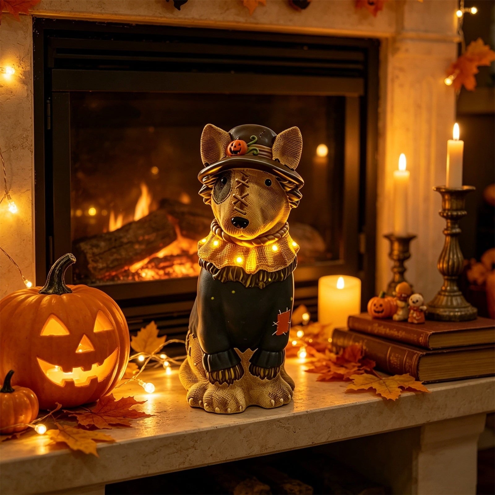 Clearance Halloween Schnauzer Bat Figurine with Ghost Bucket, 8 inch Resin Cute Dog Gifts Tabletop Decor