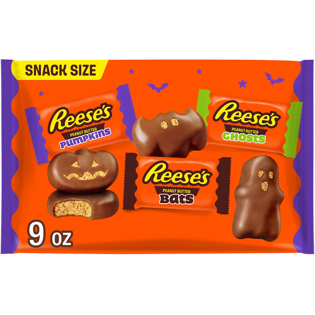 Reese's Assorted Milk Chocolate Snack Size Peanut Butter Shapes, Halloween Candy Bag, 9 oz