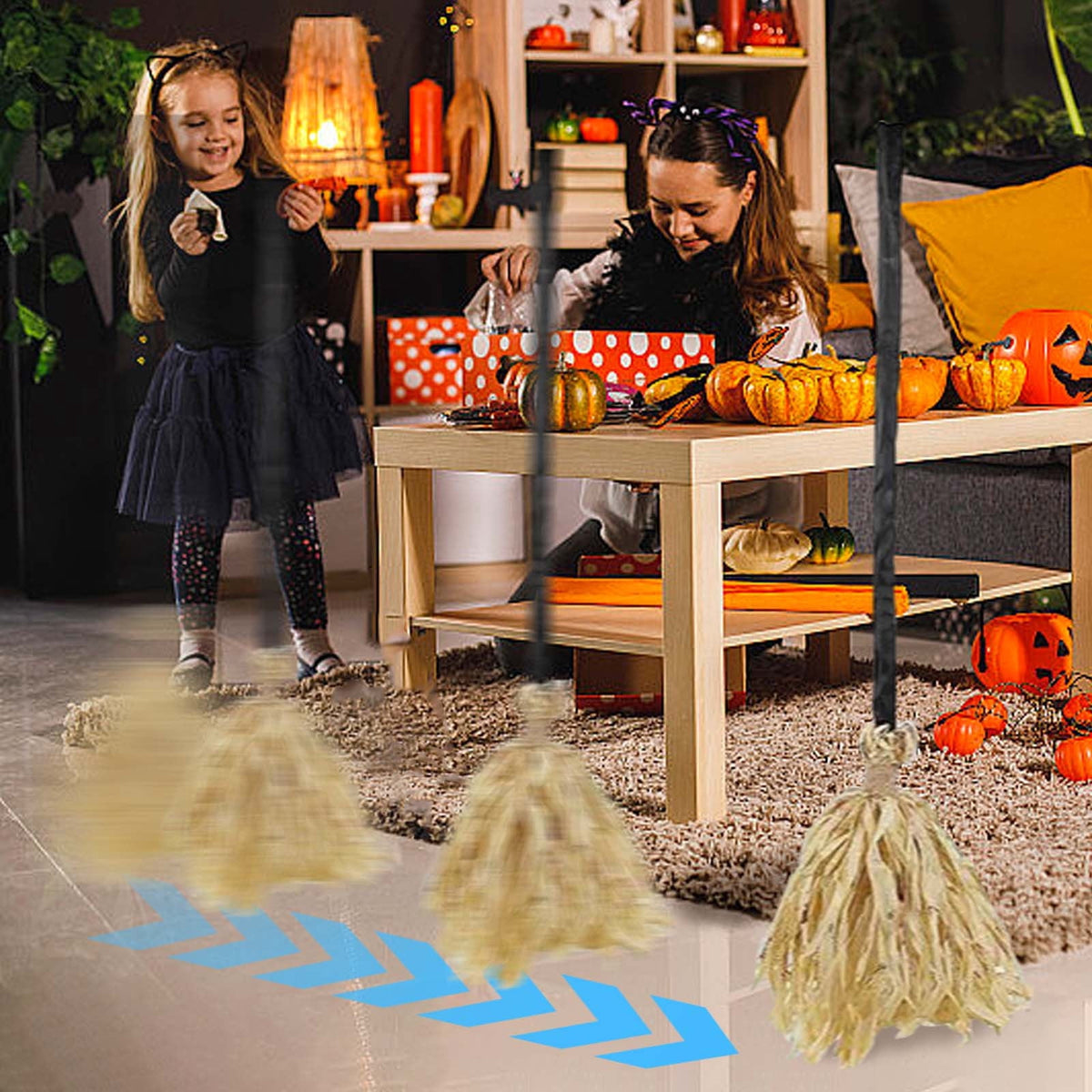 Witches Broom Halloween Decor - 35" Animated Light up Moving Broomstick with Spooky Sounds, Dancing Magic Witch Broom for Indoor & Outdoor Porch Halloween Party Decorations