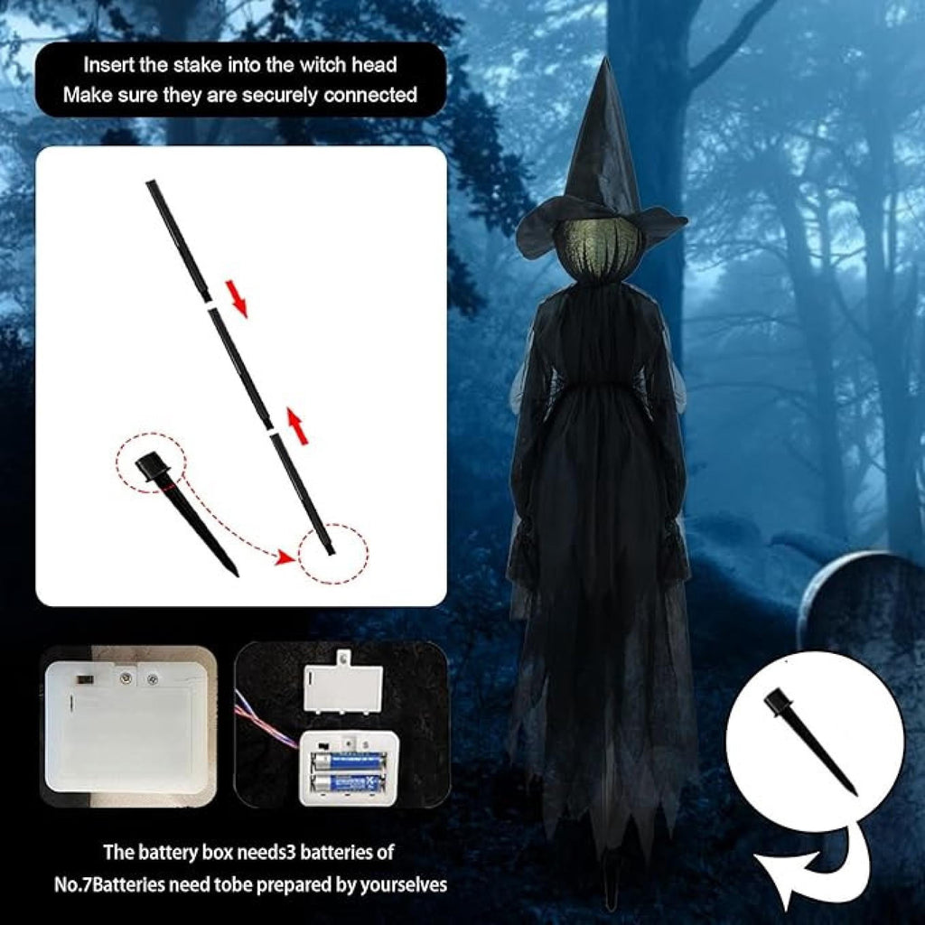 Life-Size Light-Up Screaming Witches Halloween Decor - Outdoor LED Animated Witch with 7 Color Changing Lights & Sound Activation, Scary Yard Decoration