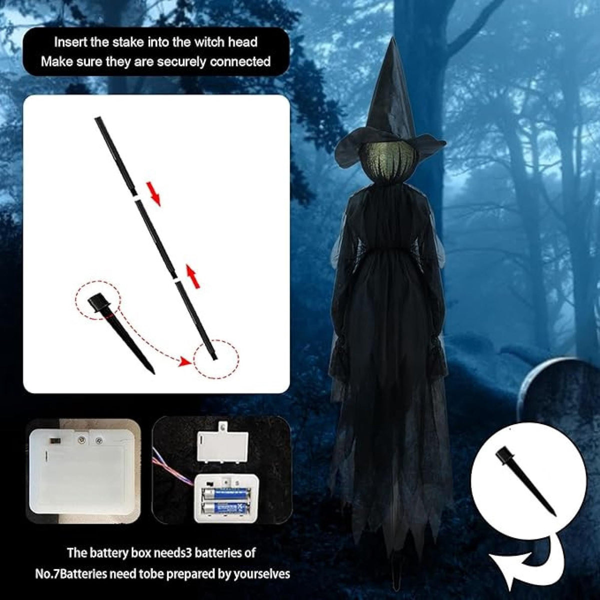 Life-Size Light-Up Screaming Witches Halloween Decor - Outdoor LED Animated Witch with 7 Color Changing Lights & Sound Activation, Scary Yard Decoration