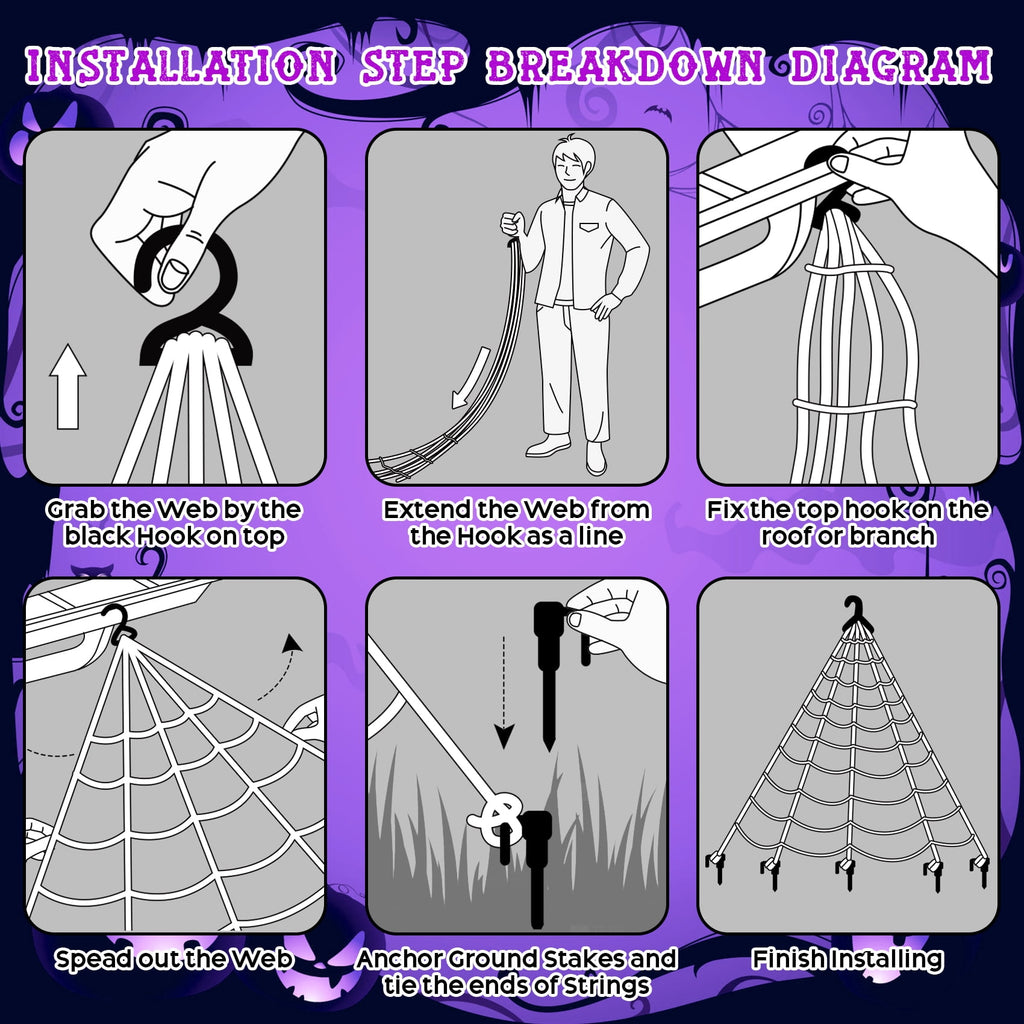 Scidweet Halloween Decorations Outdoor, 500 LED Halloween Giant Spider Web Lights for Garden Yard Porch Home Decor, Purple White