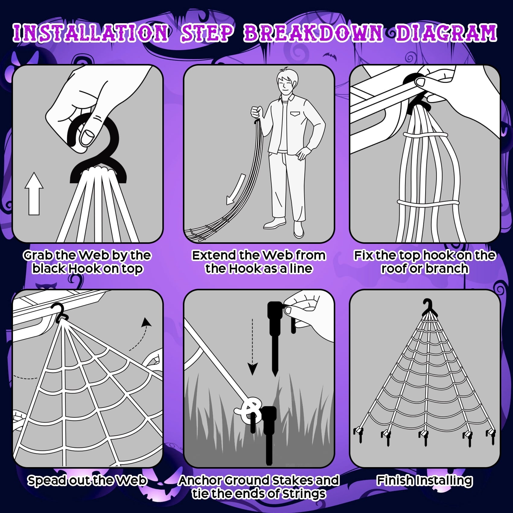 Scidweet Halloween Decorations Outdoor, 500 LED Halloween Giant Spider Web Lights for Garden Yard Porch Home Decor, Purple White