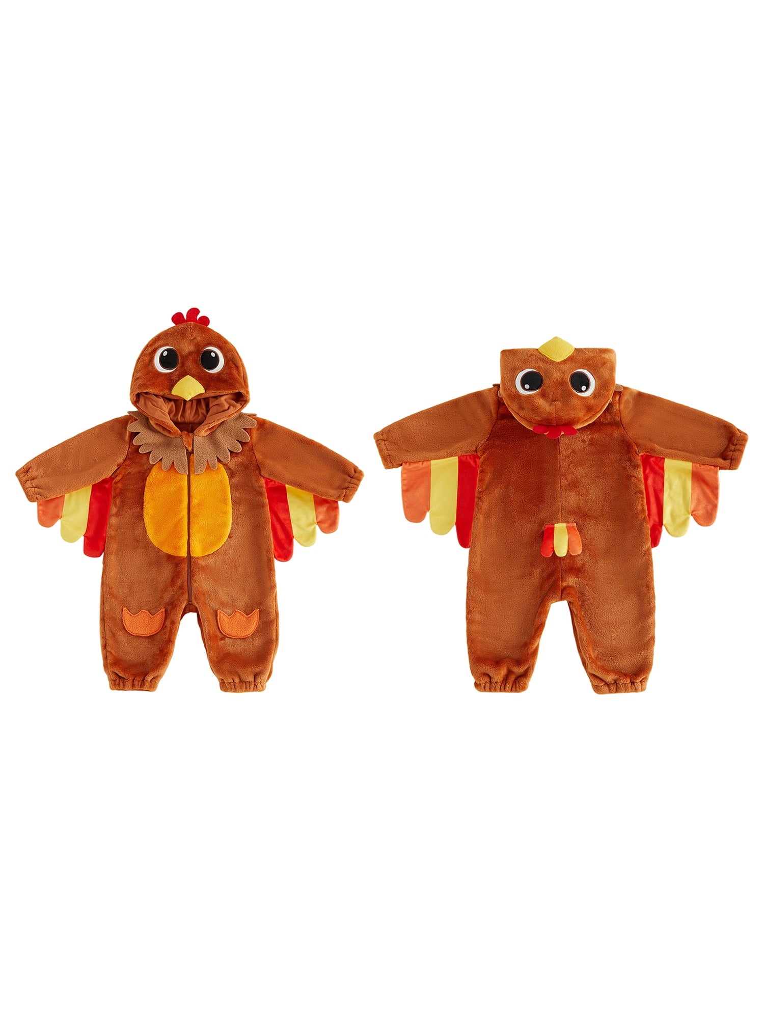 RUINIXCW Toddler Baby Girl Boy Thanksgiving Turkey Costume Kids Halloween Costume Infant Baby Boy Girl Fall Winter Clothes Warm Flannel Romper Long Sleeve Hooded Zip Up Jumpsuit