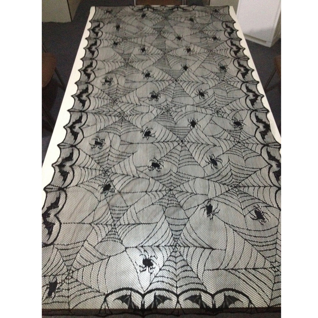 Halloween Table Cloth, Spider Webs Tablecloths Black Tablecloth Lace Fabric Table Cloths Spooky Table Cover for Rectangle Tables for Parties Gothic Halloween Home Decorations, 48x96 Inch