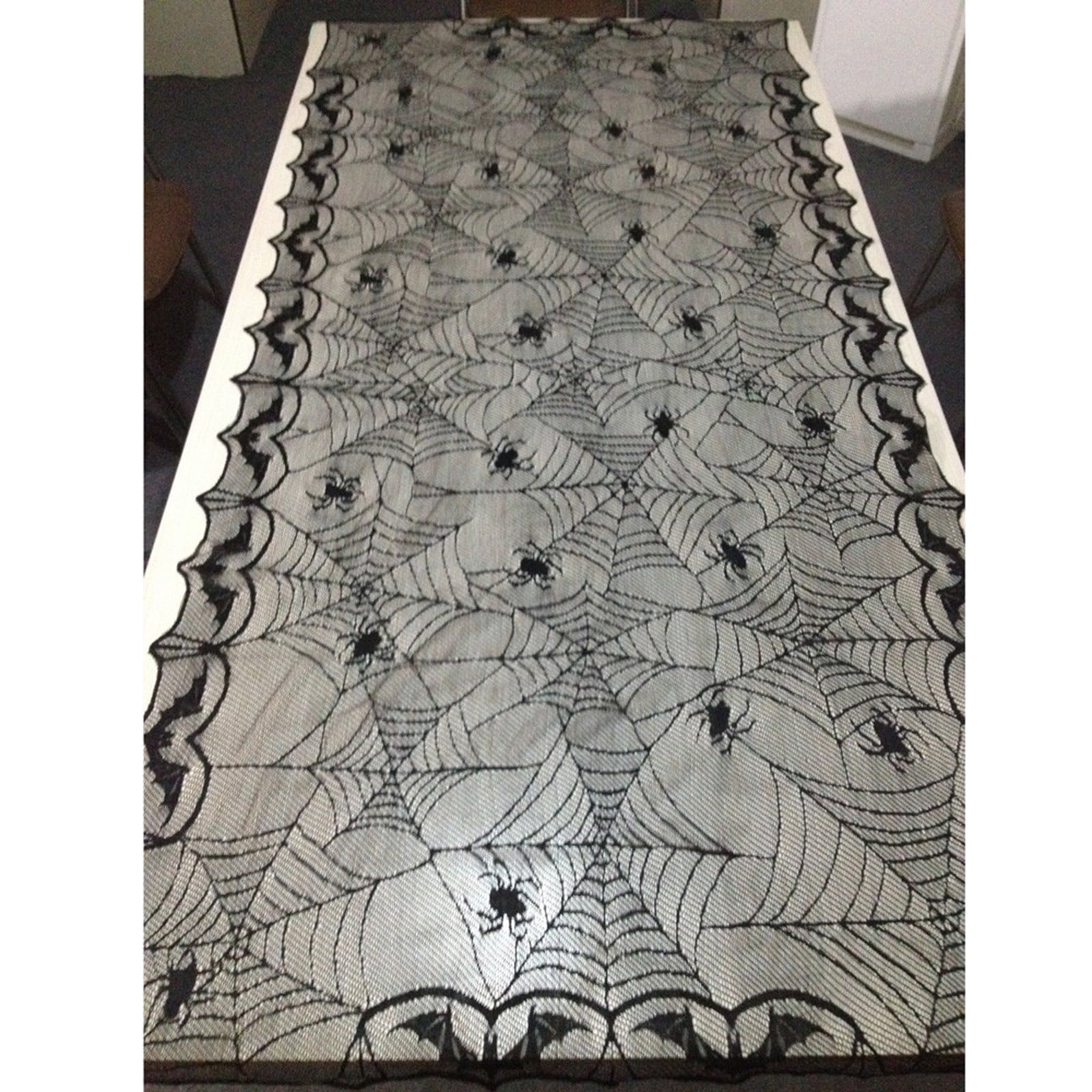 Halloween Table Cloth, Spider Webs Tablecloths Black Tablecloth Lace Fabric Table Cloths Spooky Table Cover for Rectangle Tables for Parties Gothic Halloween Home Decorations, 48x96 Inch
