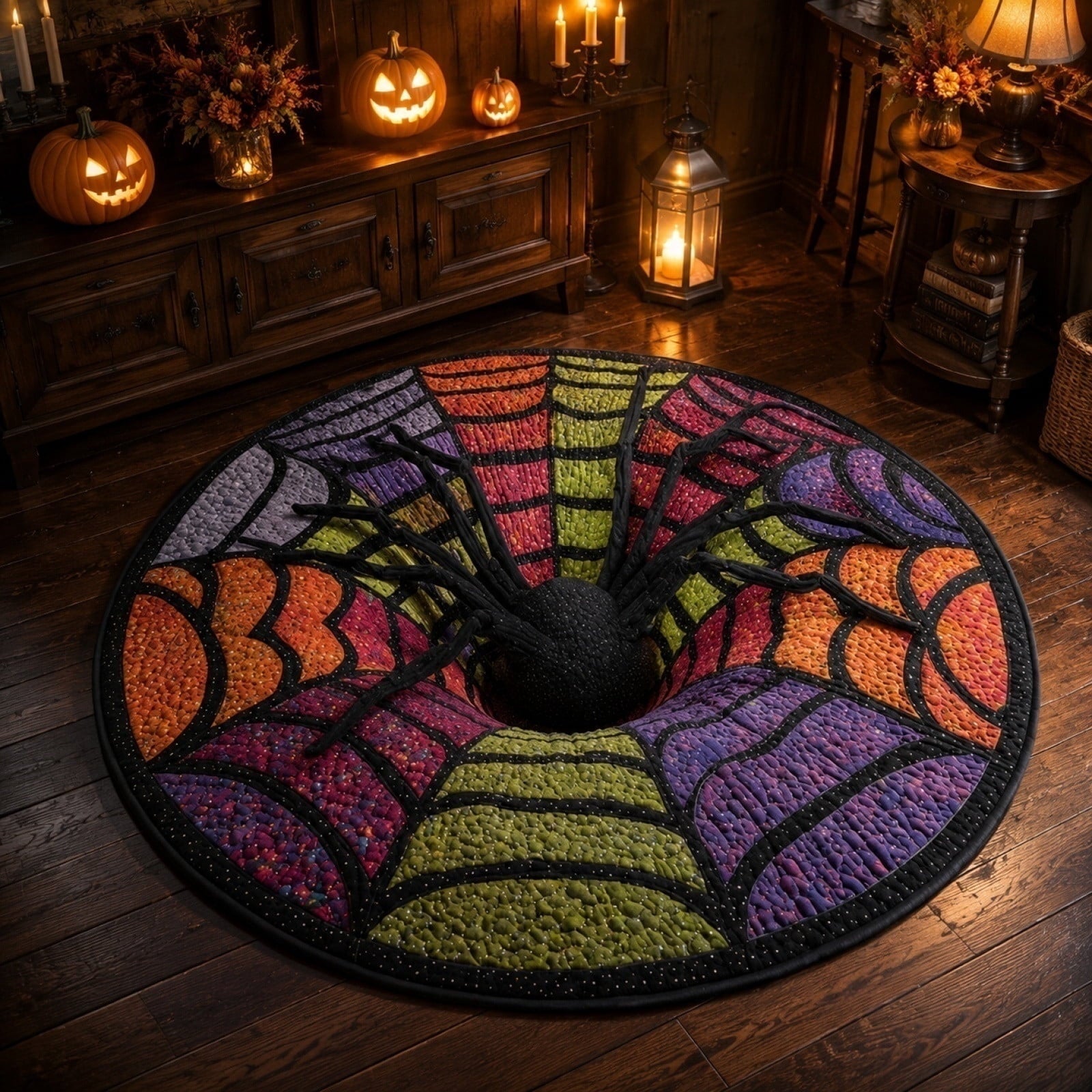 Halloween Spider Web Floor Mat, 3D Effect Spooky Soft Tufted Non Slip Rugs for Bedroom Living Room, Halloween Home Decor