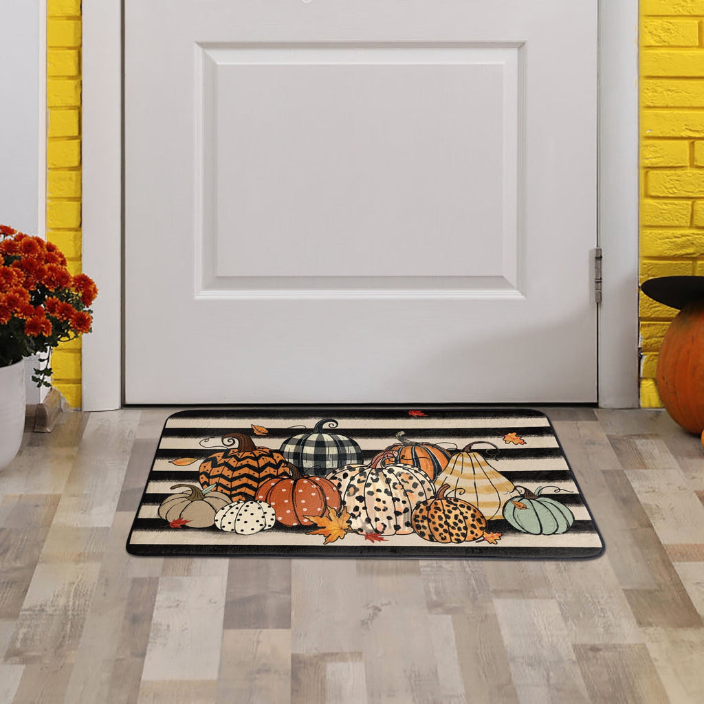 JOGZMZ Halloween Floor Mat Home Entrance Thanksgiving Pumpkin Thick Foot Mat Crystal Velvet Floor Mat 16×24 in