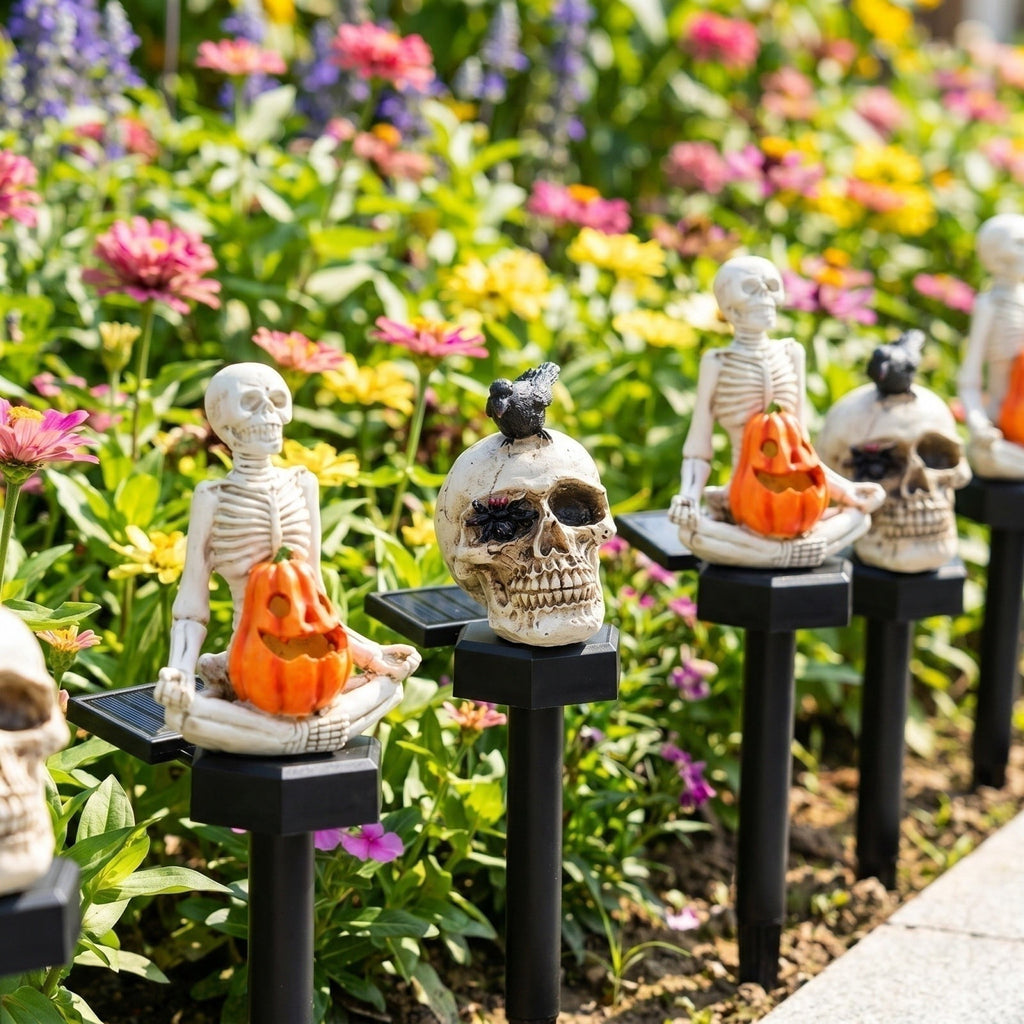 Halloween Skull Solar Garden Stake Light, Resin Skull Solar Outdoor Light for Yard and Garden, Spooky Decorative Stake Lighting for Halloween Courtyard and Lawn Decor 15.35*2.36Inch,1PC