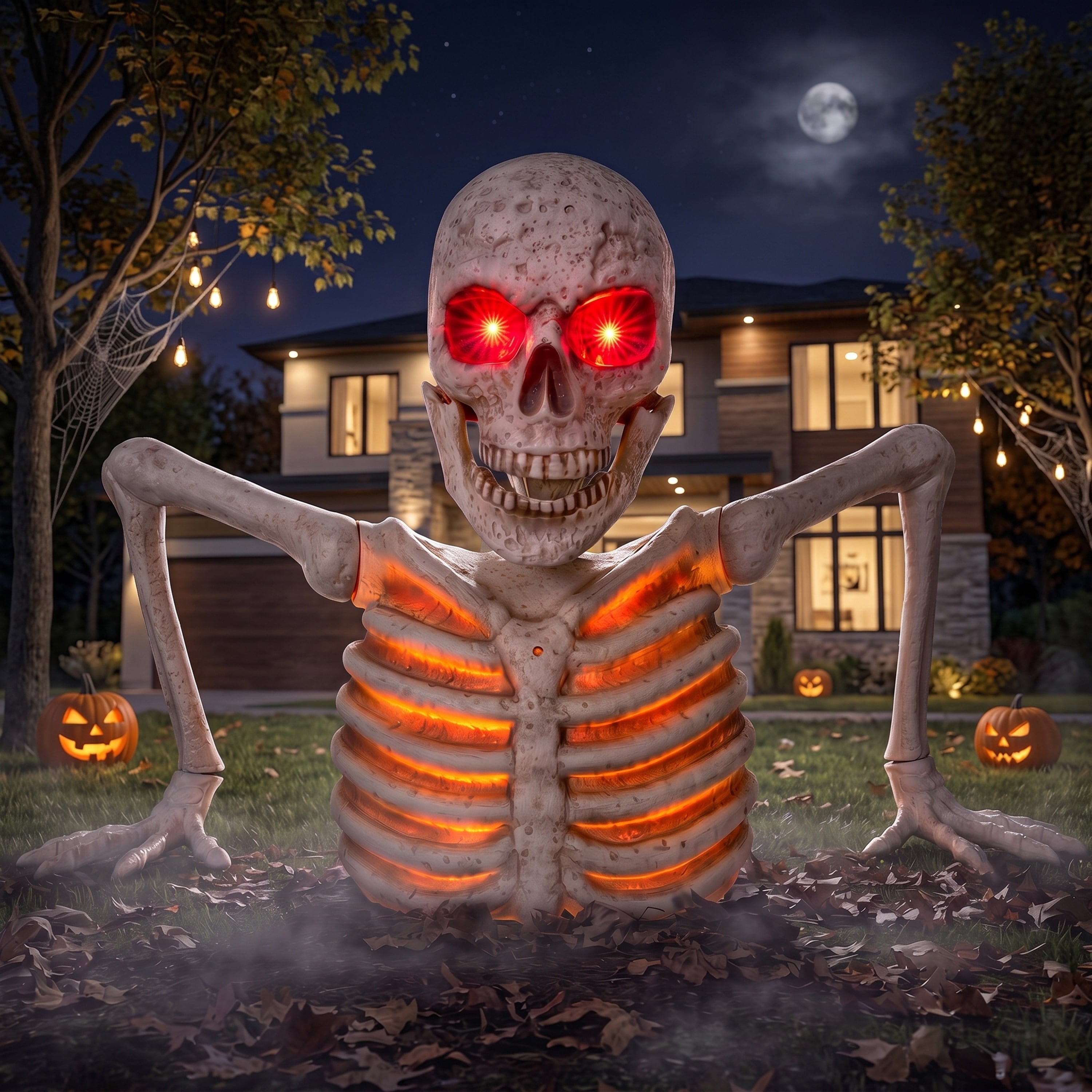 Joyfy 3.3x6.4FT Giant Halloween Groundbreaker Skeleton Decorations Outdoor, Light Up Animated Skeleton, IR Activated with Creepy Sound & Scary Motion, Scary Outdoor Indoor Halloween Decor for Graveya