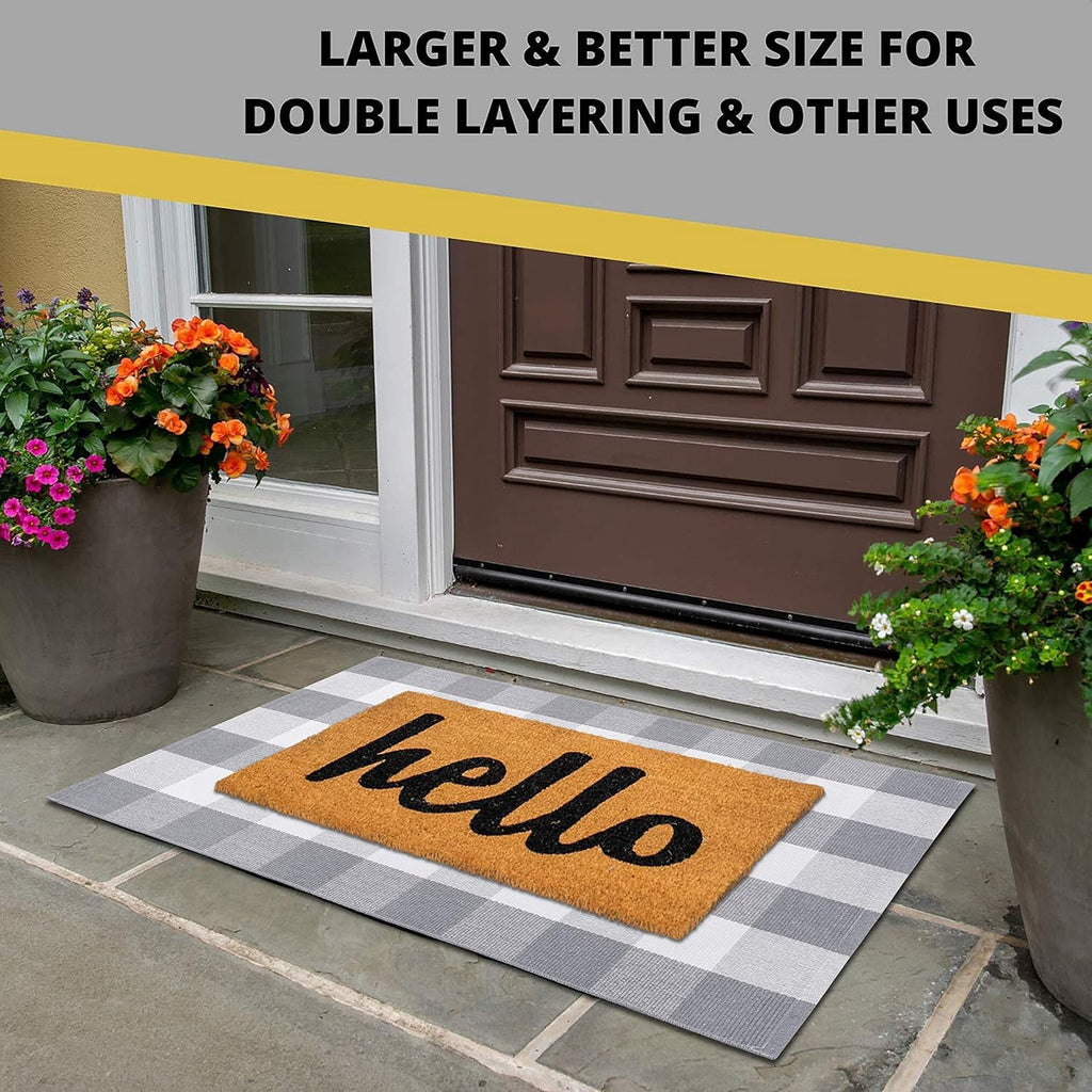 HearthHarmony Buffalo Plaid Area Rugs 2x3 Ft Brown and Black Checkered Rugs Washable Front Door Mat Hand Woven Cotton Outdoor Small Rug for Front Porch Kitchen Entryway Patio Bathroom