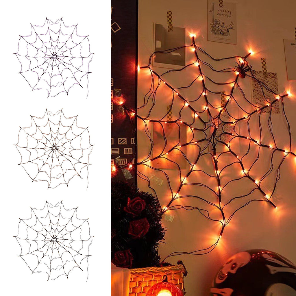 Clearance! Halloween Arachnid Web Lights 1M Diameter 60 LED with Black Spider, Water Proof Purple Net Lights, Remote Control, Halloween Decorations for House Garden