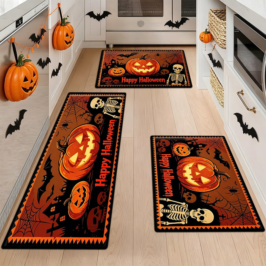 YIMEIS Halloween Pumpkin Lanterns 1Pc Flannel Mat and Kitchen Rugs,Soft Non-slip,Perfect for Home Bathroom