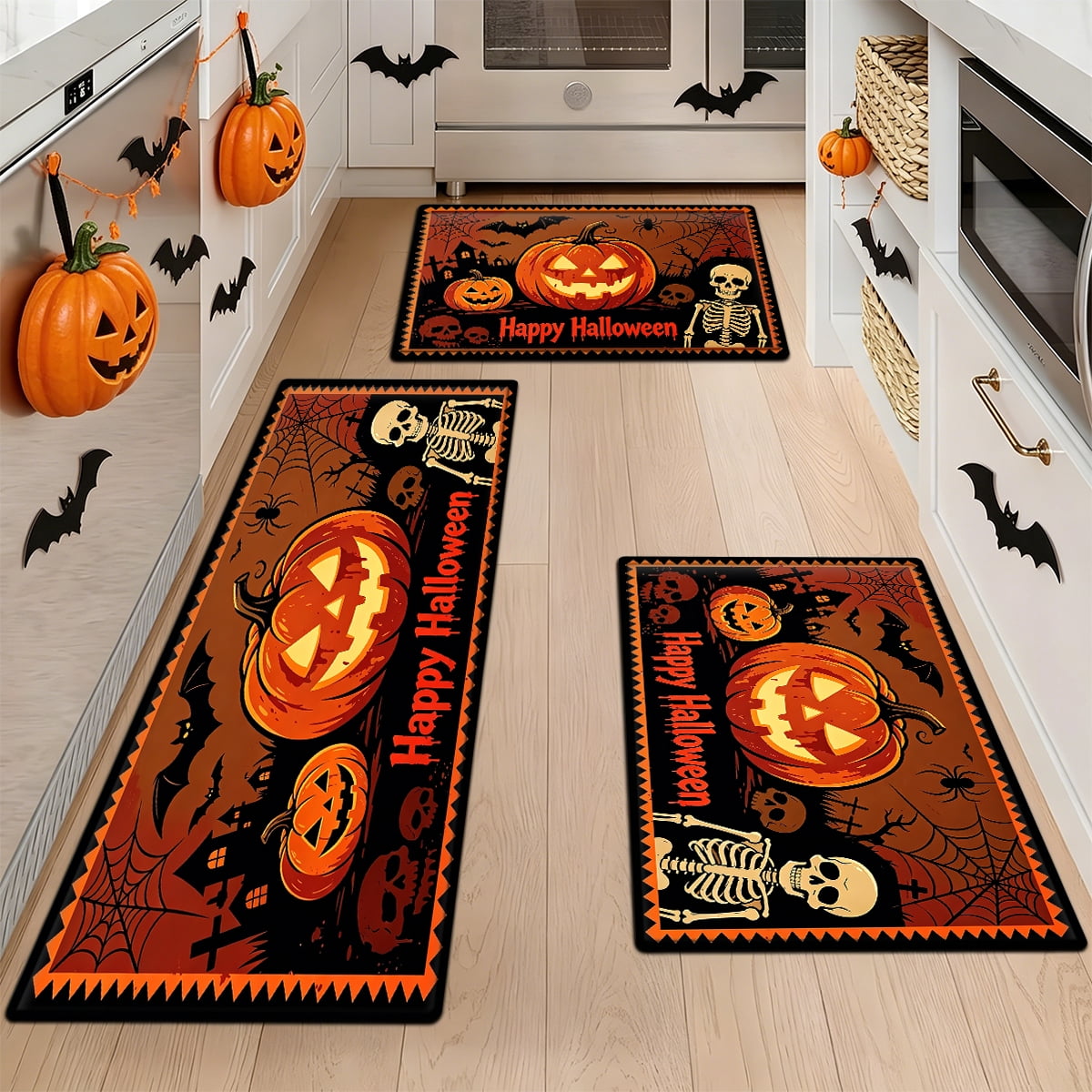 YIMEIS Halloween Pumpkin Lanterns 1Pc Flannel Mat and Kitchen Rugs,Soft Non-slip,Perfect for Home Bathroom