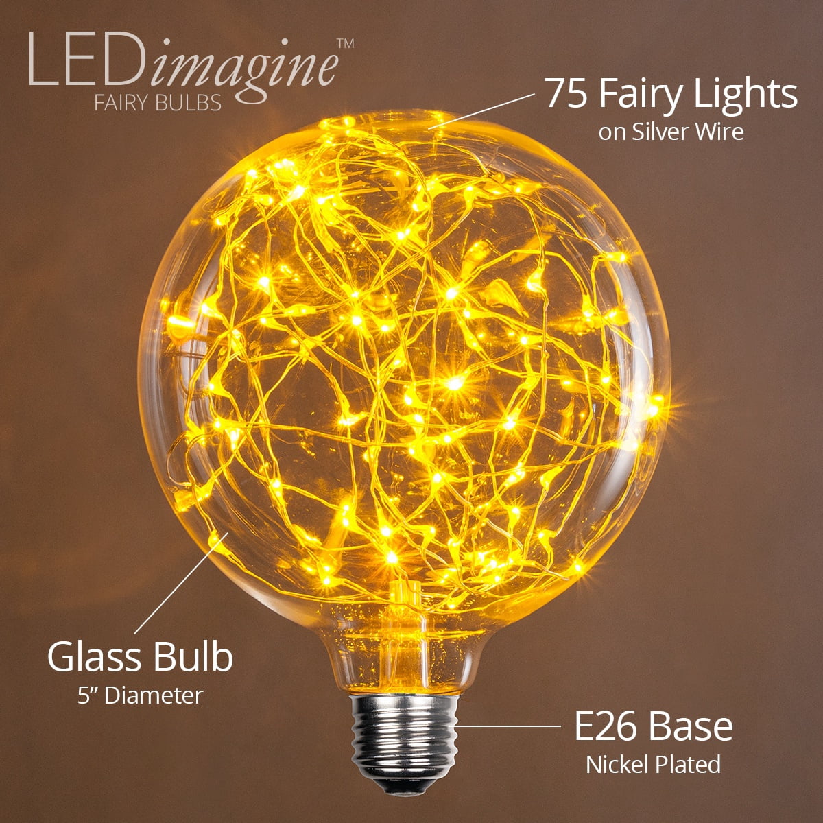 LEDimagine G80 Fairy Light Bulb, 50 Multicolor Color Changing LED Diodes Inside, Clear Glass Finish, E26 Base
