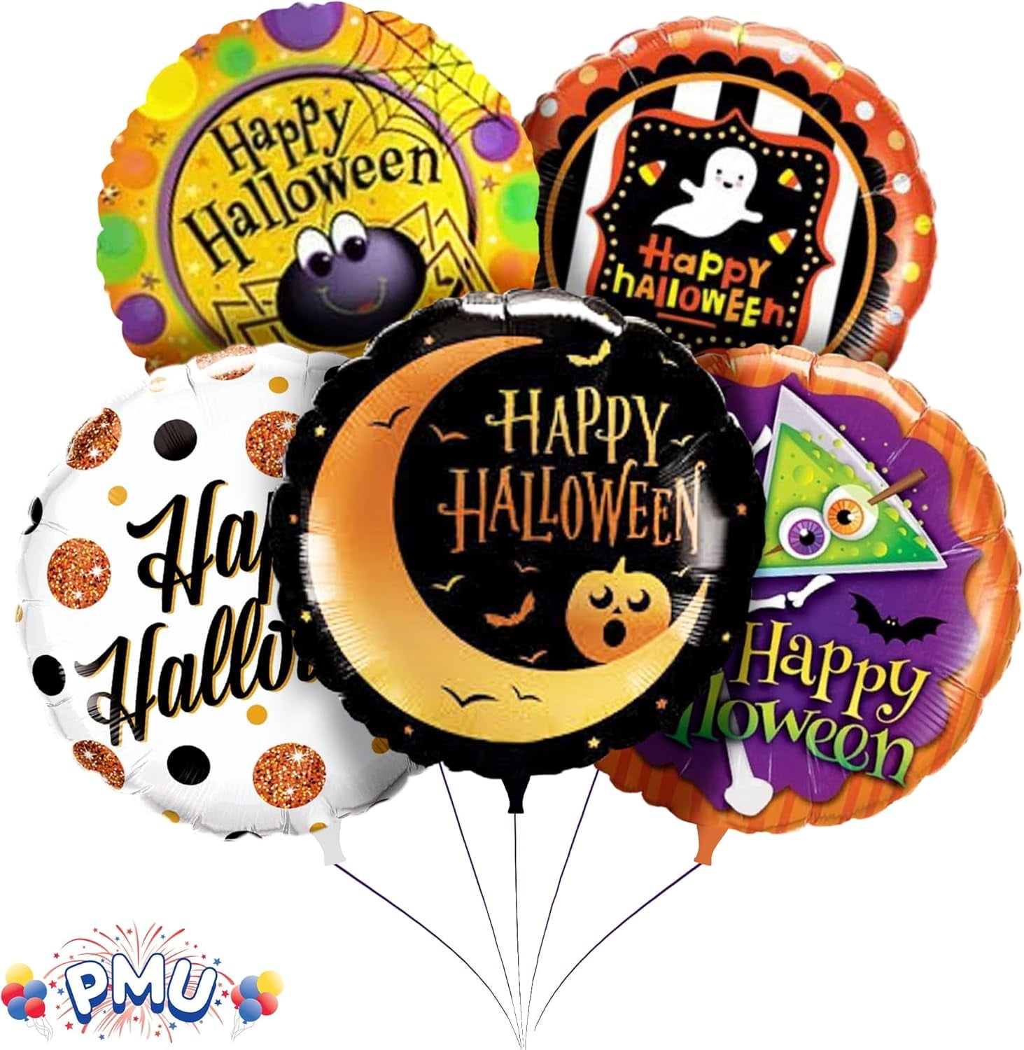 PMU Halloween Party Decoration "Happy Halloween" Jack Faces Aglow 18 Inch Mylar-Foil Balloon (1pkg) Pkg/1