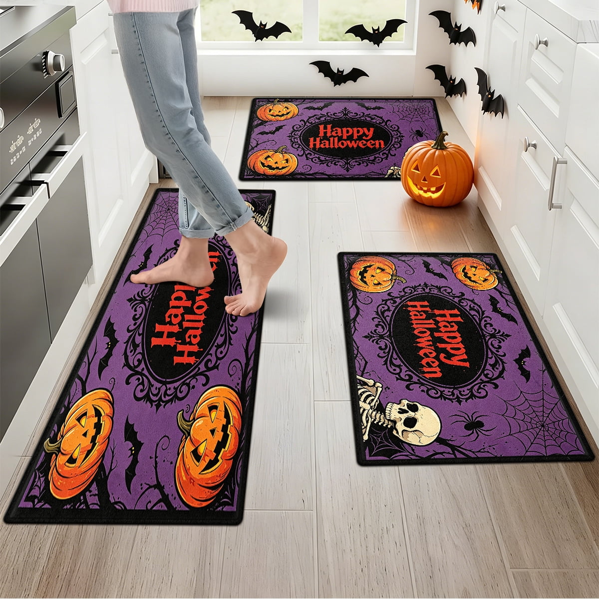 YIMEIS Halloween Pumpkin Lanterns 1Pc Flannel Mat and Kitchen Rugs,Soft Non-slip,Perfect for Home Bathroom