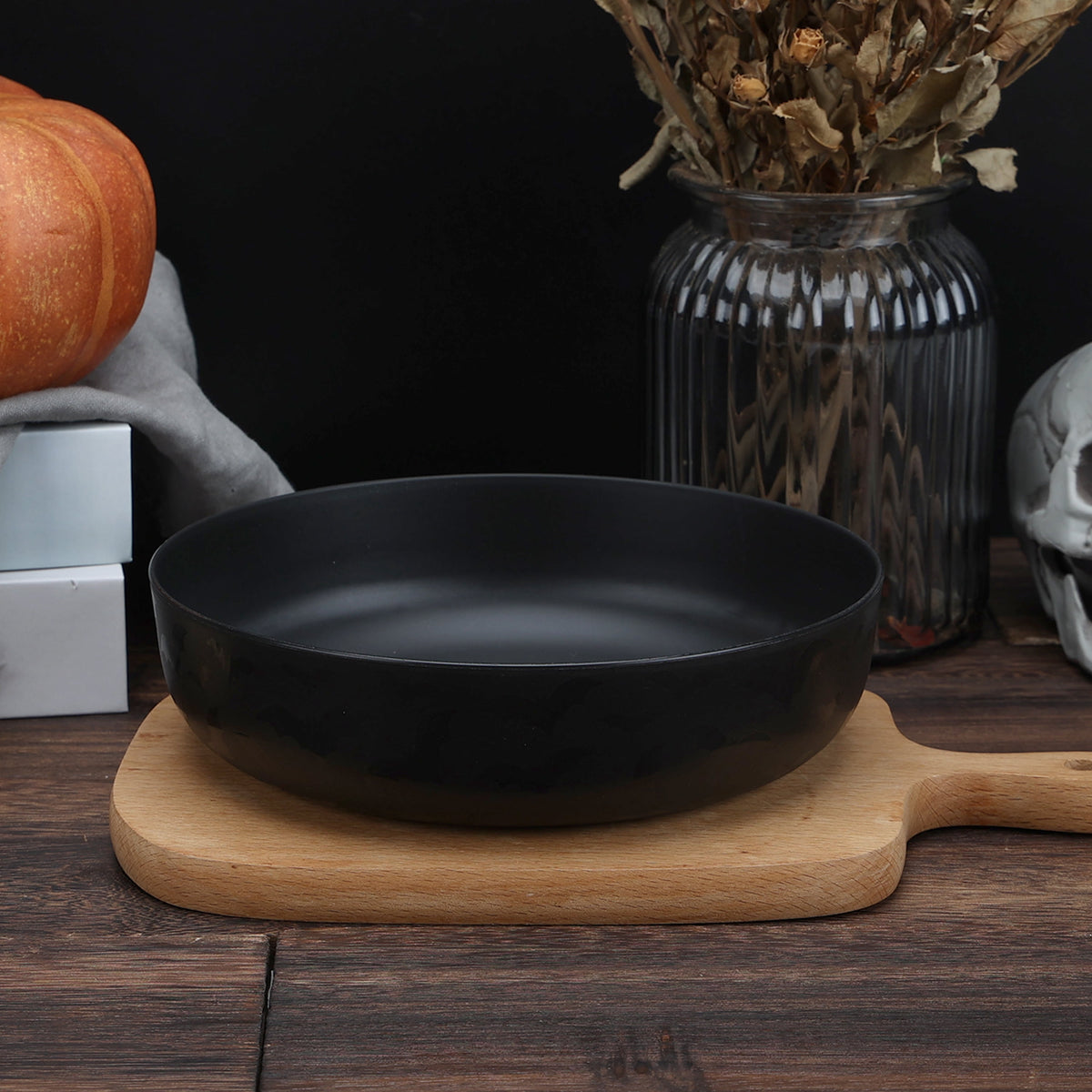 Mainstays 42 oz Round Plastic Dinner Bowl, Etched Bats, Black