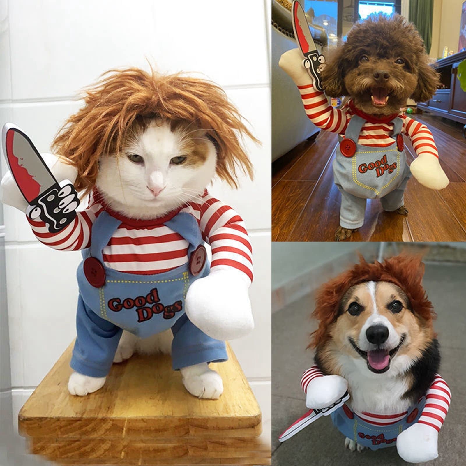 WILLED Pet Deadly Doll Halloween Costume, Funny Dog Christmas Cosplay, Adjustable Party Dress Up Outfit for Small Medium Large Dogs