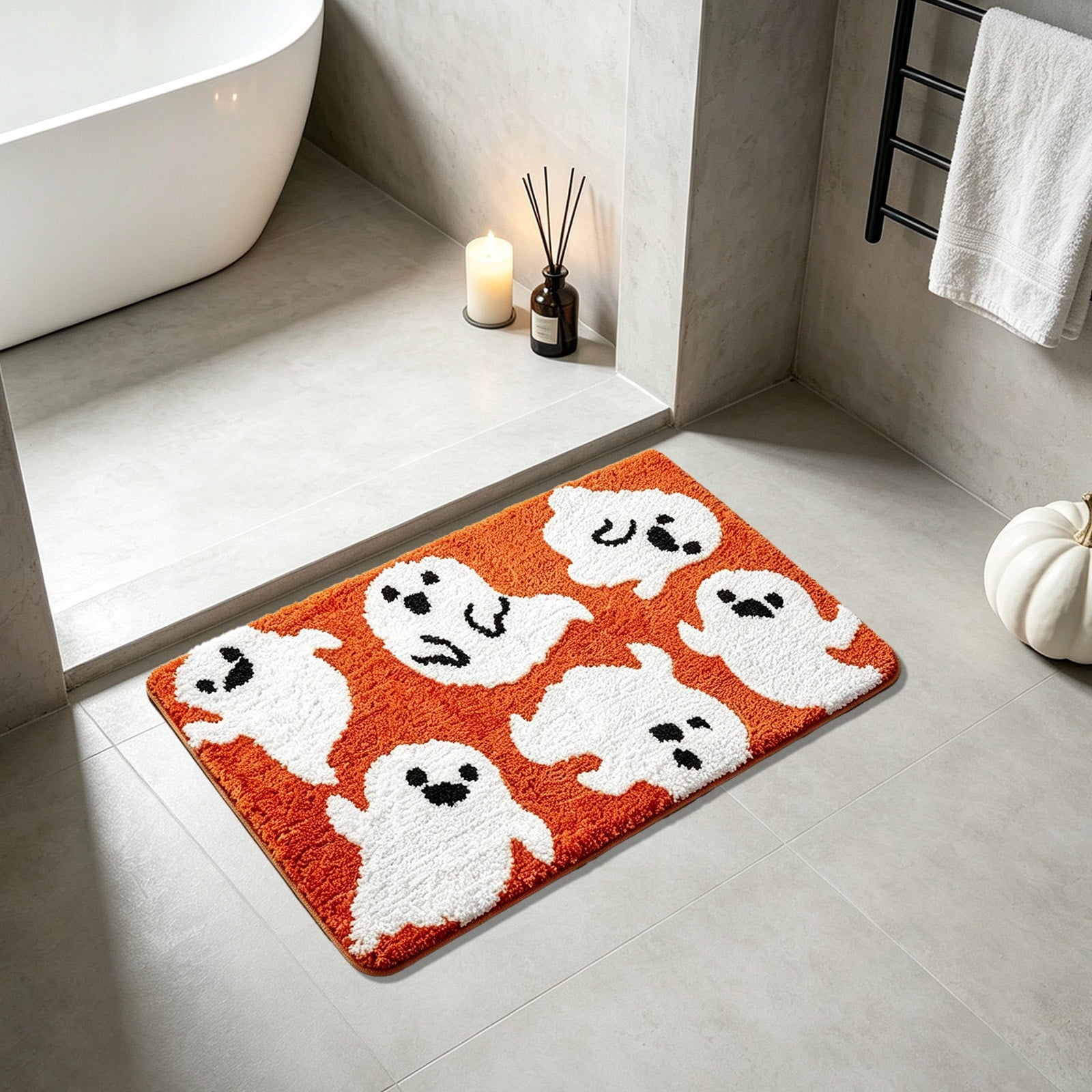 WWC Halloween Door Mat, 32x20 inch Halloween Decor Thick Non Slip Ghost doormat, Entryway Rug for Fall Party Indoor Outdoor Front Porch