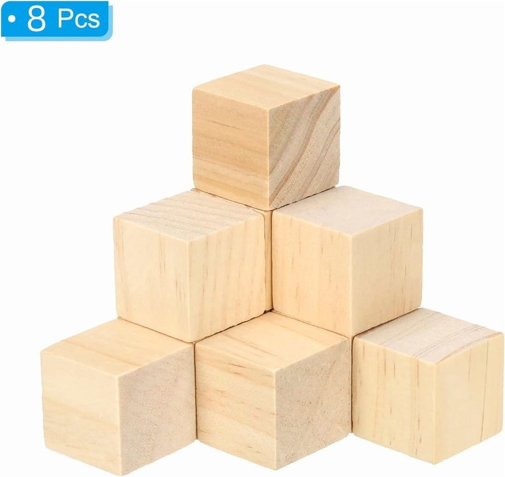 2 Inch Wooden Cubes,Wooden Blocks for Arts and Crafts and DIY Projects,Natural Pine Wood Square Blocks,Topboutique Unfinished Wood Blocks for Wood Crafts,8 Pcs