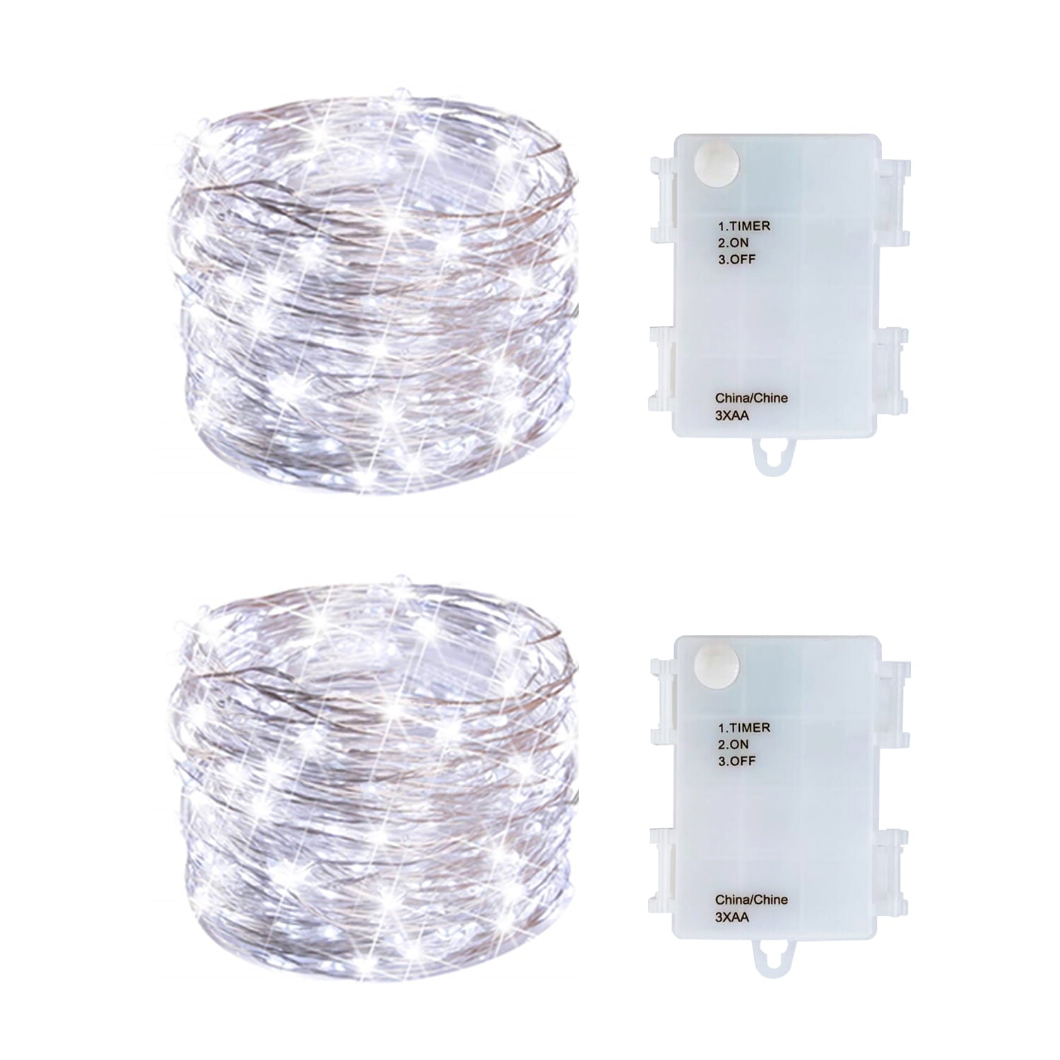 2 Pack Battery Operated Mini Lights,Indoor Led Fairy Lights with Timer 6 Hours on/18 Hours off for Wedding Party Decorations,50 Count Leds,17 Feet Silver Wire(Cold White)