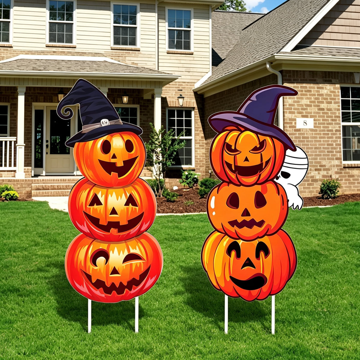 2Sets Halloween Yard Lawn Stakes Cute Pumpkin Yard Sign Vintage for Halloween Garden Decorations Outdoor