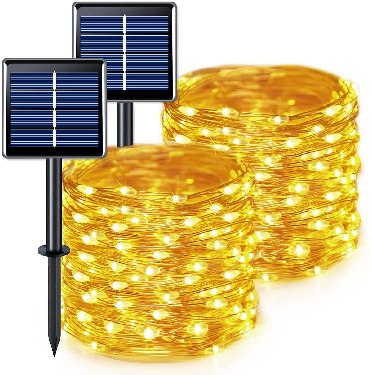 2 Pack Solar Fairy Lights Outdoor 33ft 100 LED Solar Powered Copper Wire Lights 8 Modes Waterproof for Garden Tree Patio Wedding Party Decor,Cool White