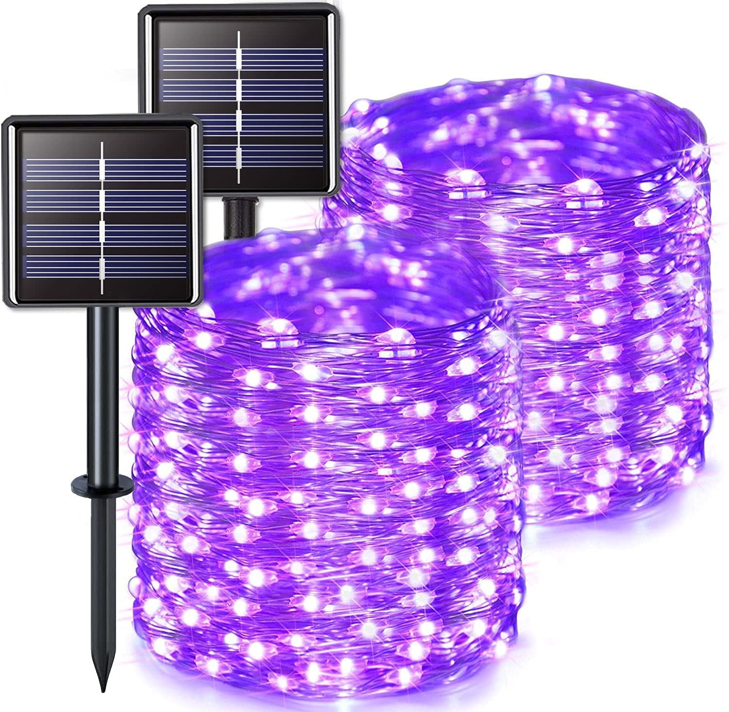 2 Pack Solar Fairy Lights Outdoor 33ft 100 LED Solar Powered Copper Wire Lights 8 Modes Waterproof for Garden Tree Patio Wedding Party Decor,Cool White