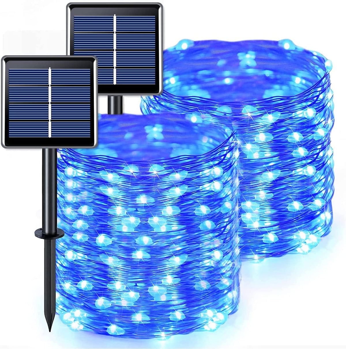 2 Pack Solar Fairy Lights Outdoor 33ft 100 LED Solar Powered Copper Wire Lights 8 Modes Waterproof for Garden Tree Patio Wedding Party Decor,Cool White