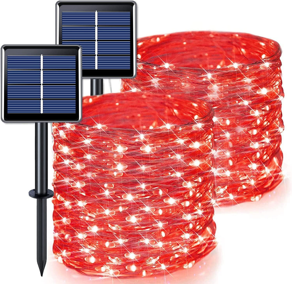 2 Pack Solar Fairy Lights Outdoor 33ft 100 LED Solar Powered Copper Wire Lights 8 Modes Waterproof for Garden Tree Patio Wedding Party Decor,Cool White