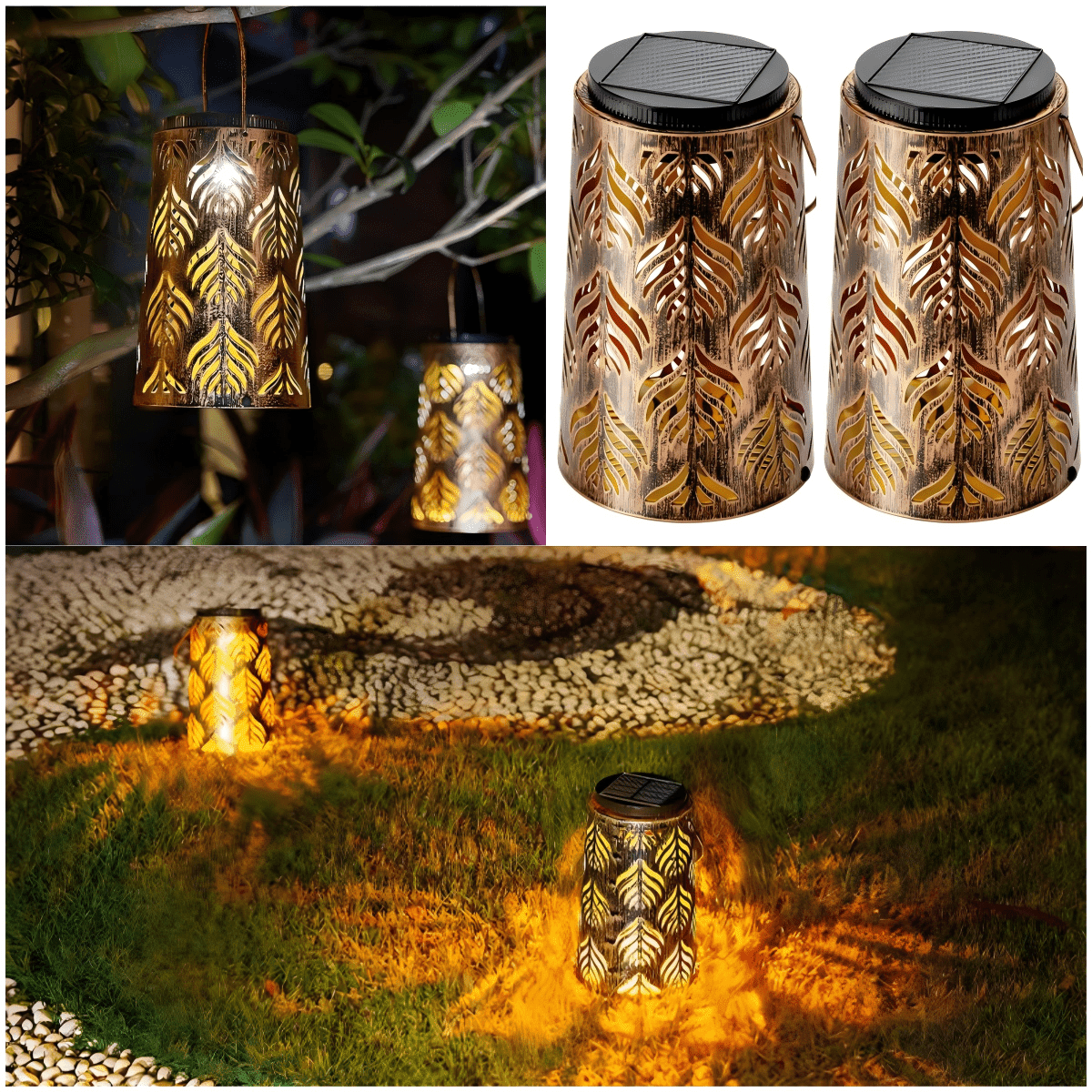 2 Pack Solar Hanging Lantern Lights - Outdoor Waterproof Decorative Lanterns for Patio, Garden, Yard, Front Porch - Retro LED Lighting for Halloween, Christmas & Holiday Decor