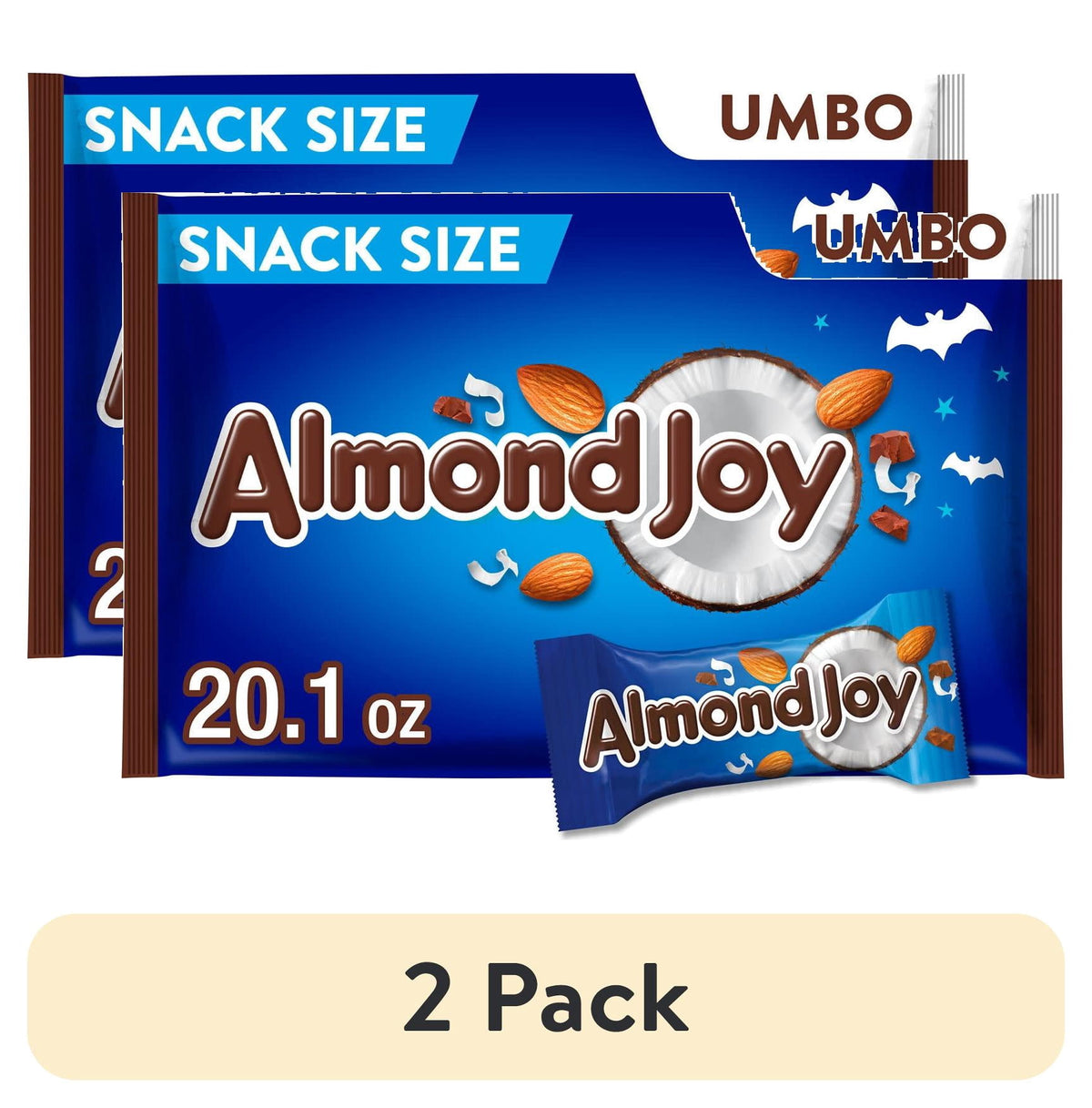 (2 pack) Almond Joy Coconut and Almond Chocolate Snack Size, Halloween Candy Jumbo Bag, 20.1 oz