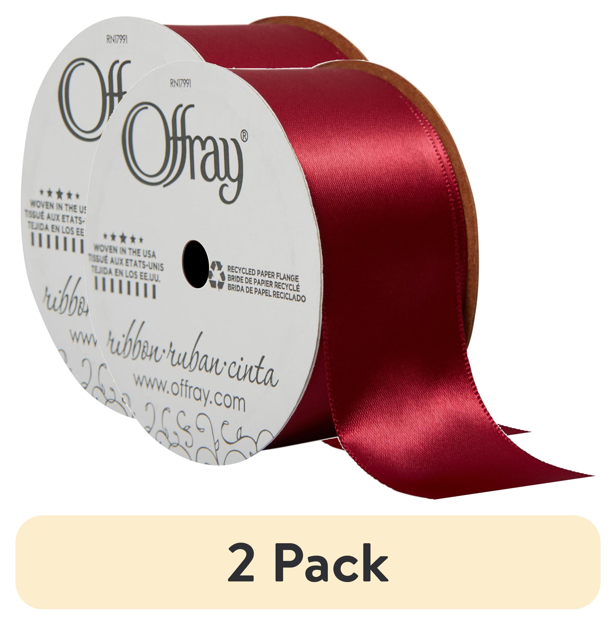 (2 pack) Offray Ribbon, Red 1 1/2 inch Double Face Satin Polyester Ribbon, 12 feet