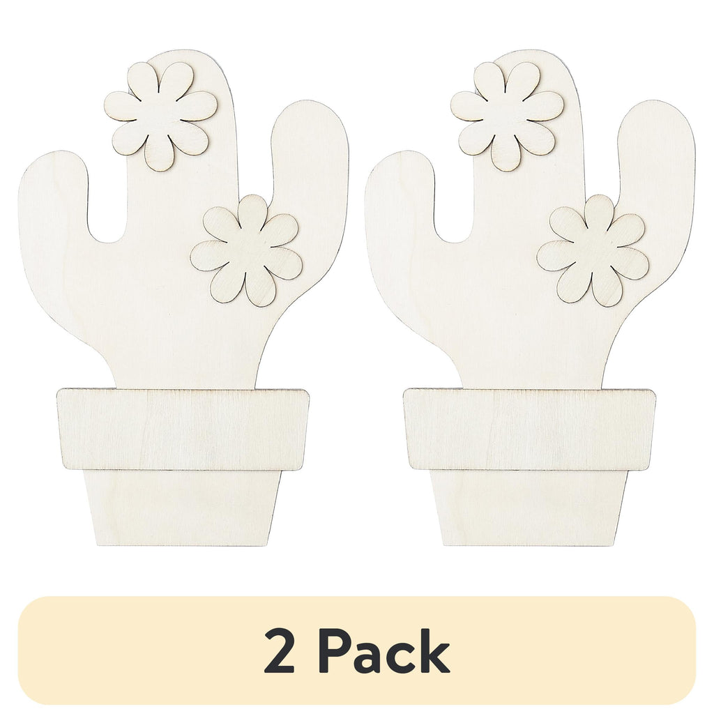 (2 pack) Plaid Surfaces Layered Wood Shape, Cactus