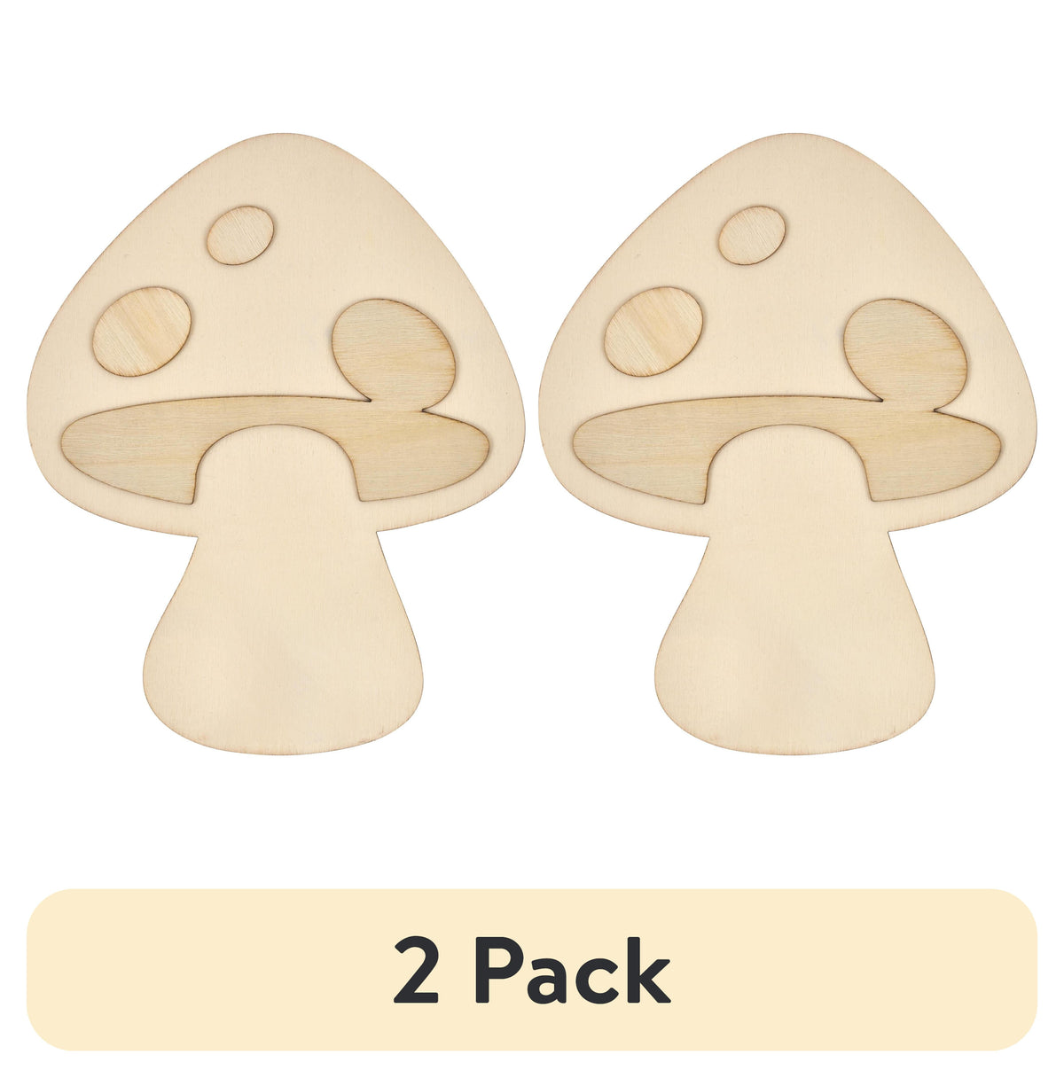(2 pack) Plaid Unpainted Wood Surfaces, Mushroom, 7"