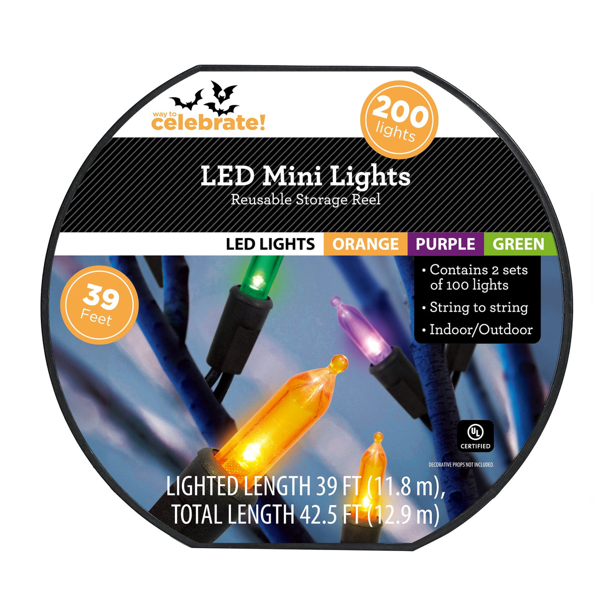 Indoor/Outdoor 200-Count LED Mini String Lights, Multicolor, 39', Halloween by Way To Celebrate