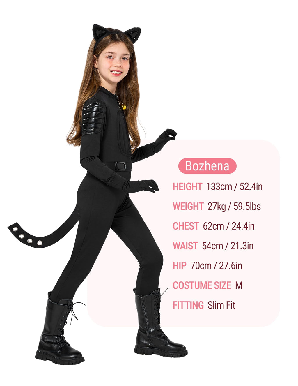 Joyfy Black Cat Costume for Girls, Kids Cat Outfit Set with Tail, Child Black Cat Halloween Costume for Cosplay Party