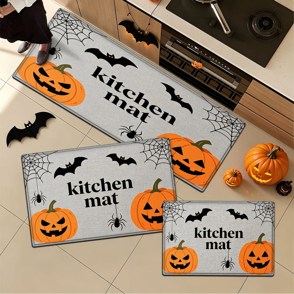 YIMEIS Halloween Pumpkin Lanterns 3Pcs Flannel Mat and Kitchen Rugs Set,Soft Non-slip,Perfect for Home Bathroom
