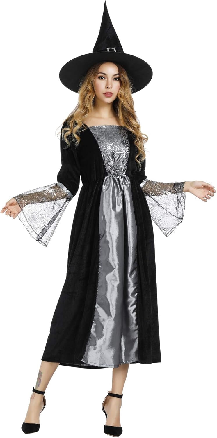 Halloween Witch Costume for Women, Halloween Gothic Witch Dresses for Fancy Dress Party Purple XL