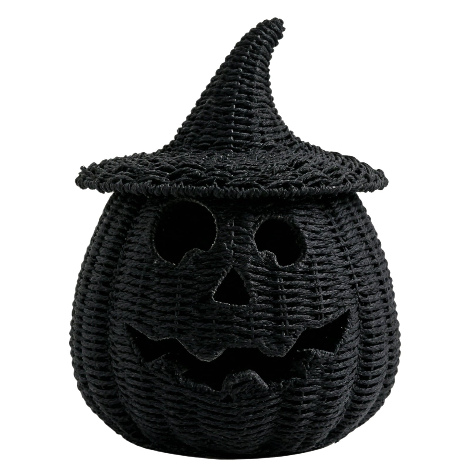 2026 Halloween Black Woven Seagrass Pumpkin Storage Basket with Lid, Fall Indoor Home Decorations for Halloween Party Home Halloween Decor, 10.2 inch