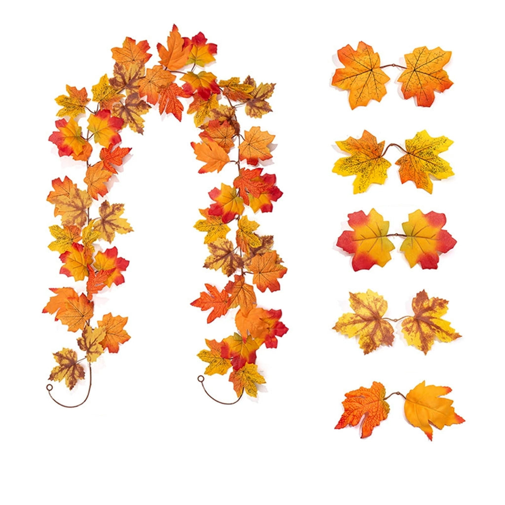 WKSCLPAI Halloween Maple Leaf Garland, Fall Vine Wreaths for Autumn Festivities Decor,Seasonal Garlands for Home,Halloween & Fall Decorations