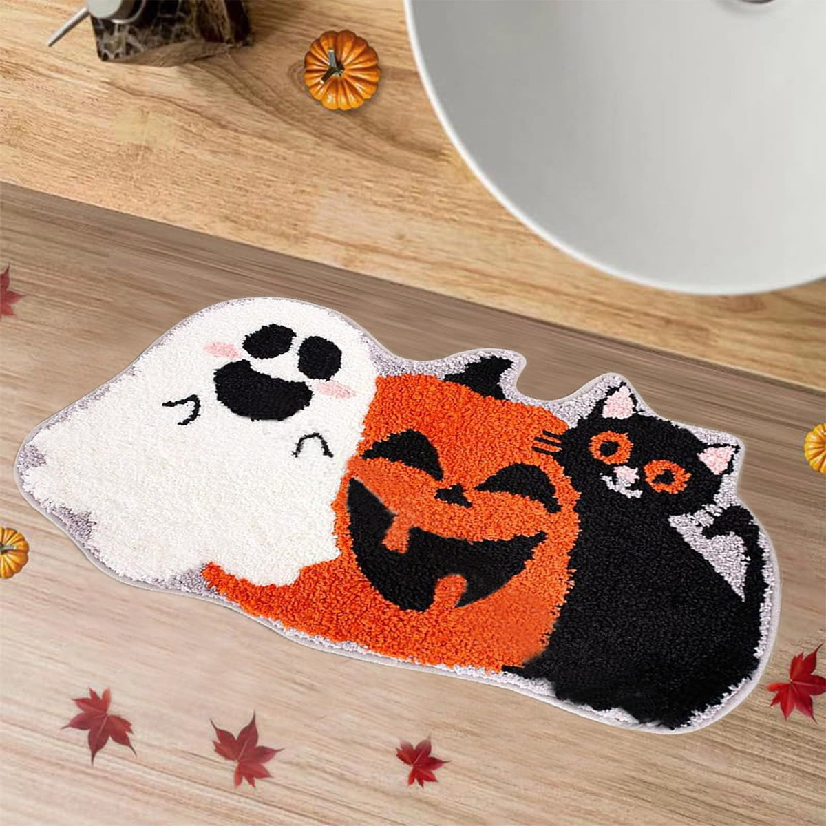 yulier Fall Pumpkin Bathroom Rug, Pumpkin Shape Bath Mat, Non-Slip Soft Kitchen Mat Doormat Orange Floor Mat Fall Decor, 24x16 Inch