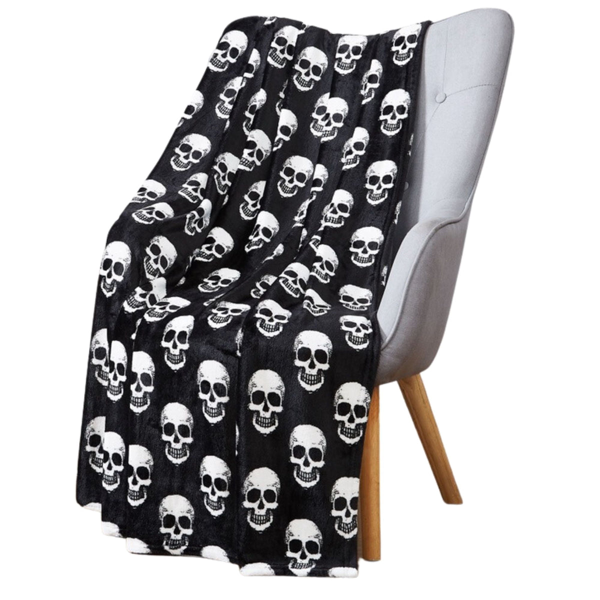 Serafina Home Halloween Throw Blanket: Fuzzy Boo! Jack O'Lantern Spider Webs Skull and Black Cats Print on Velvet Fleece for Sofa Bed Couch Chair Dorm