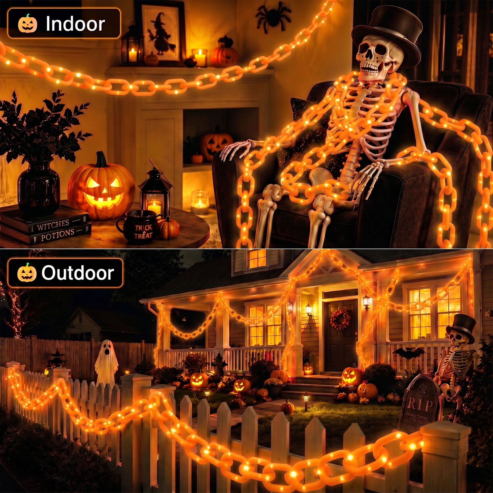 VOLIVO Halloween Chain Lights, 10FT 8 Modes Waterproof Battery Operated Halloween Decorations for Outdoor Party, Cosplay, Spooky (Purple)