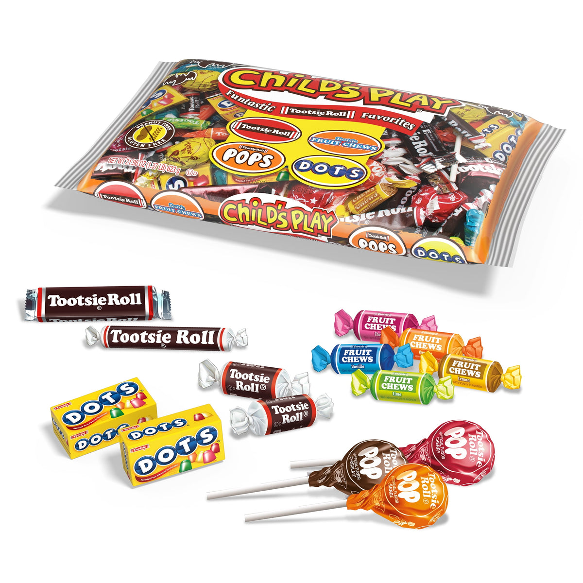 Tootsie Child's Play, Assorted Halloween Candy, Individually Wrapped, Peanut Free, Gluten Free, 21.98 oz