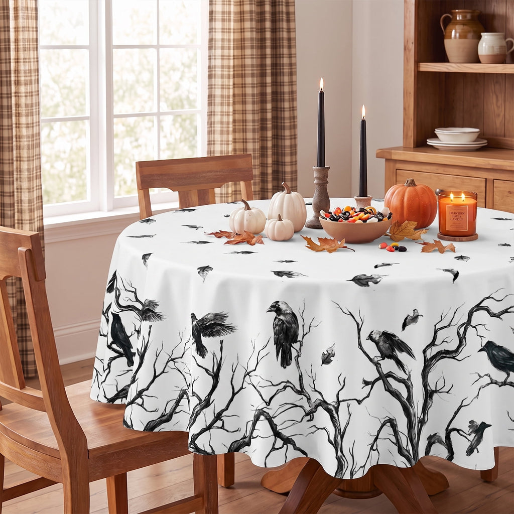 Sm:)e Crow Haunted Tree Halloween Tablecloth 60x84 Inch, Machine Washable Table Cover for Dinner/Party Decoration/Holiday